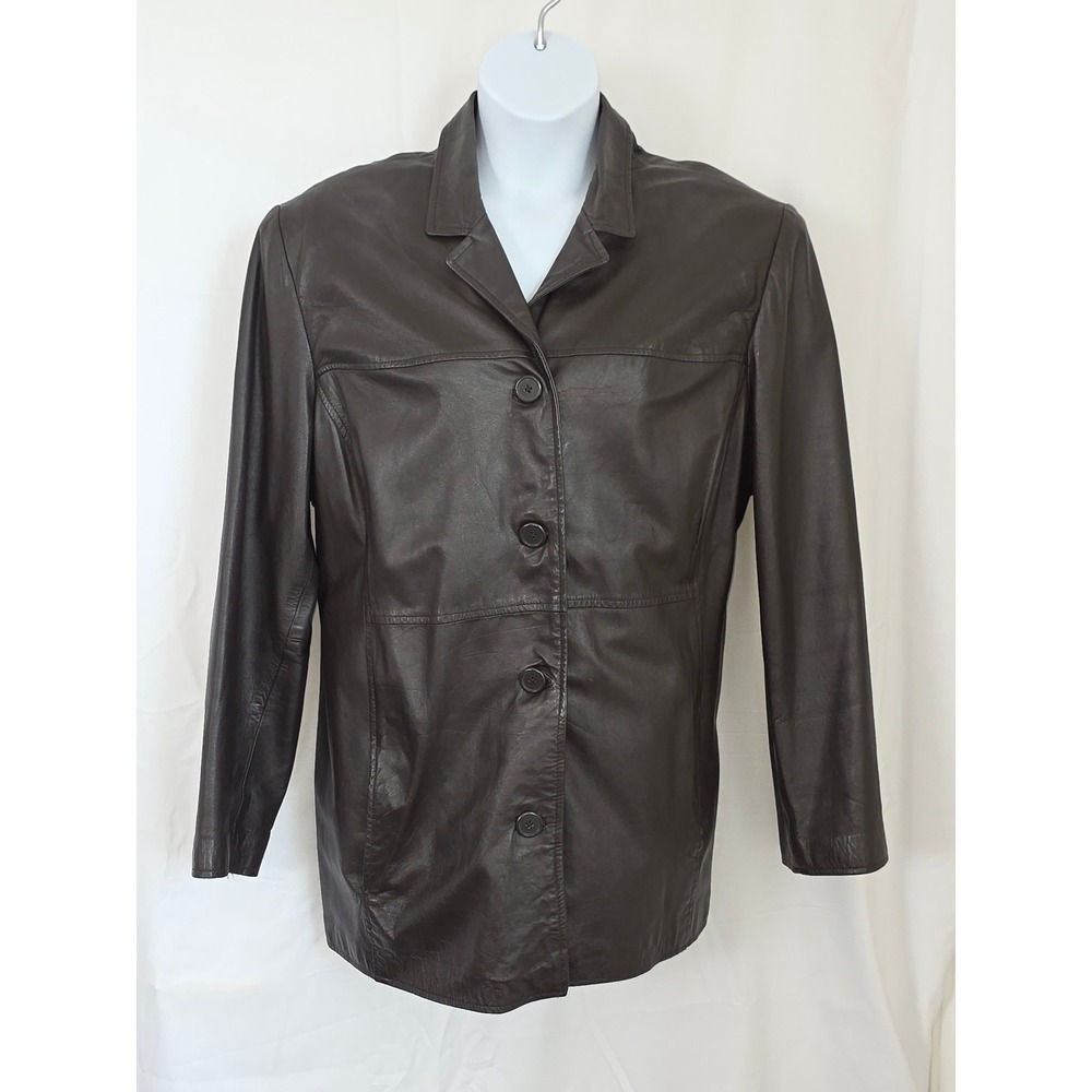 Style & Co Woman Genuine Leather Jacket 20W Chocolate Brown Button-up Pockets